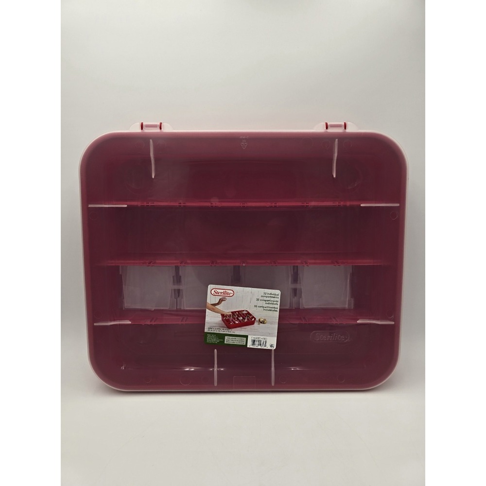 Sterilite Ornament Storage Box Case Adjustable Compartments Flat Bottom